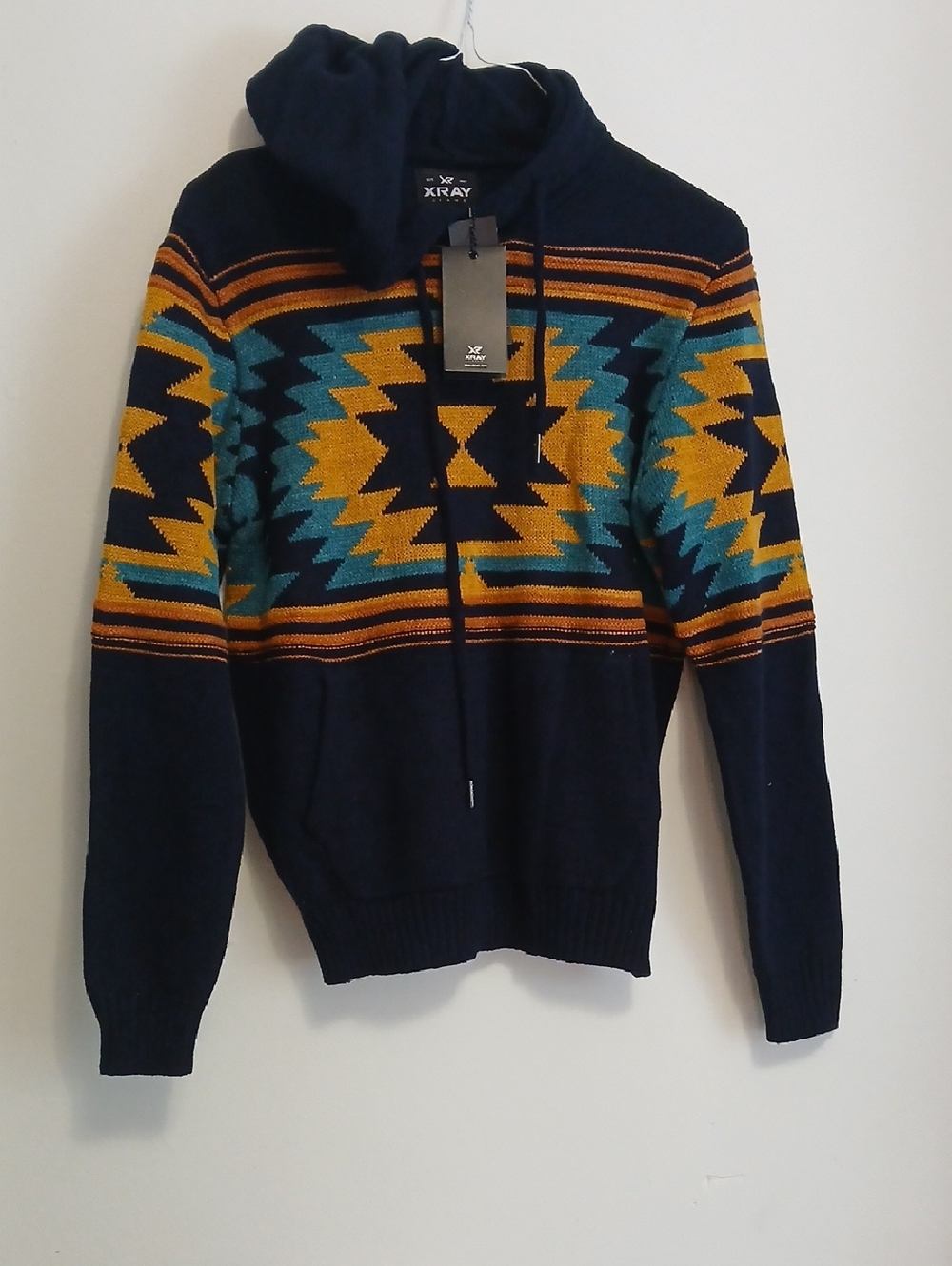XR Xray Jeans Pullover Blue Aztec Hoodie-Mens S